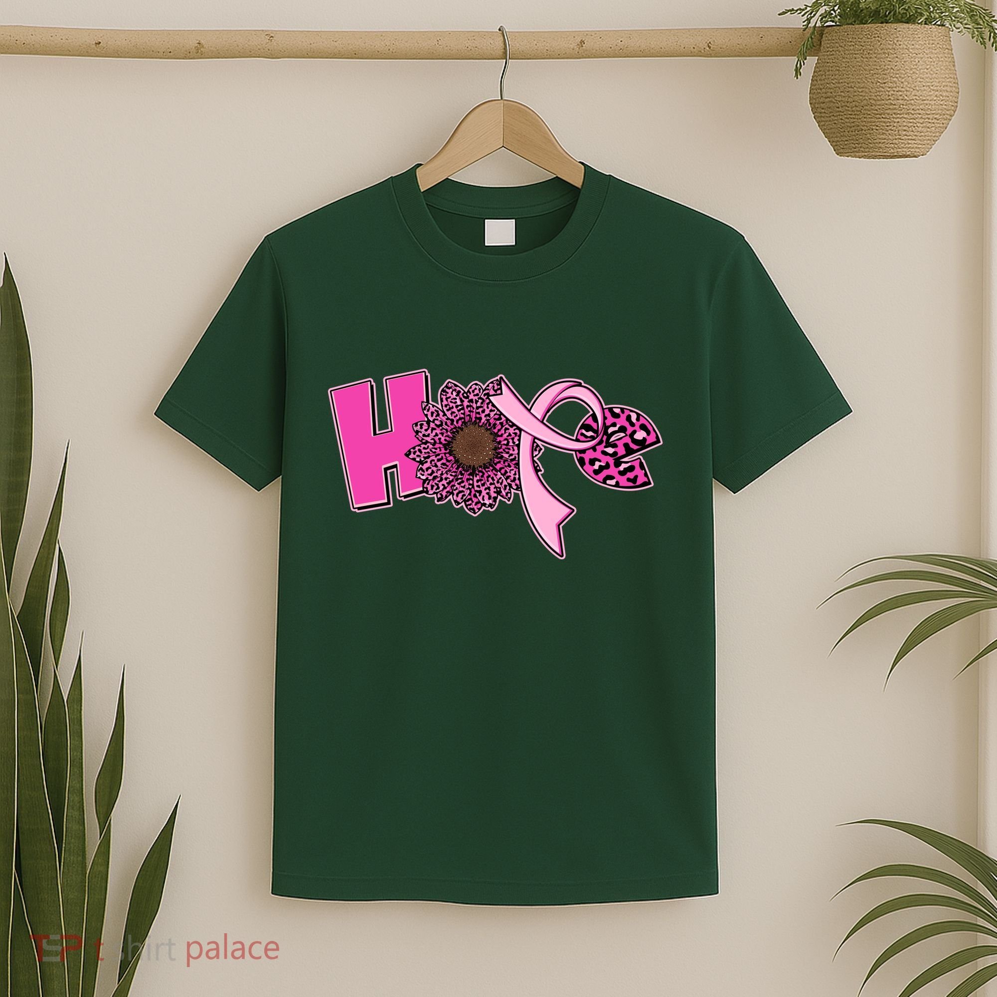 Hope Pink Leopard Print Sunflower Breast Cancer Awareness T-Shirt