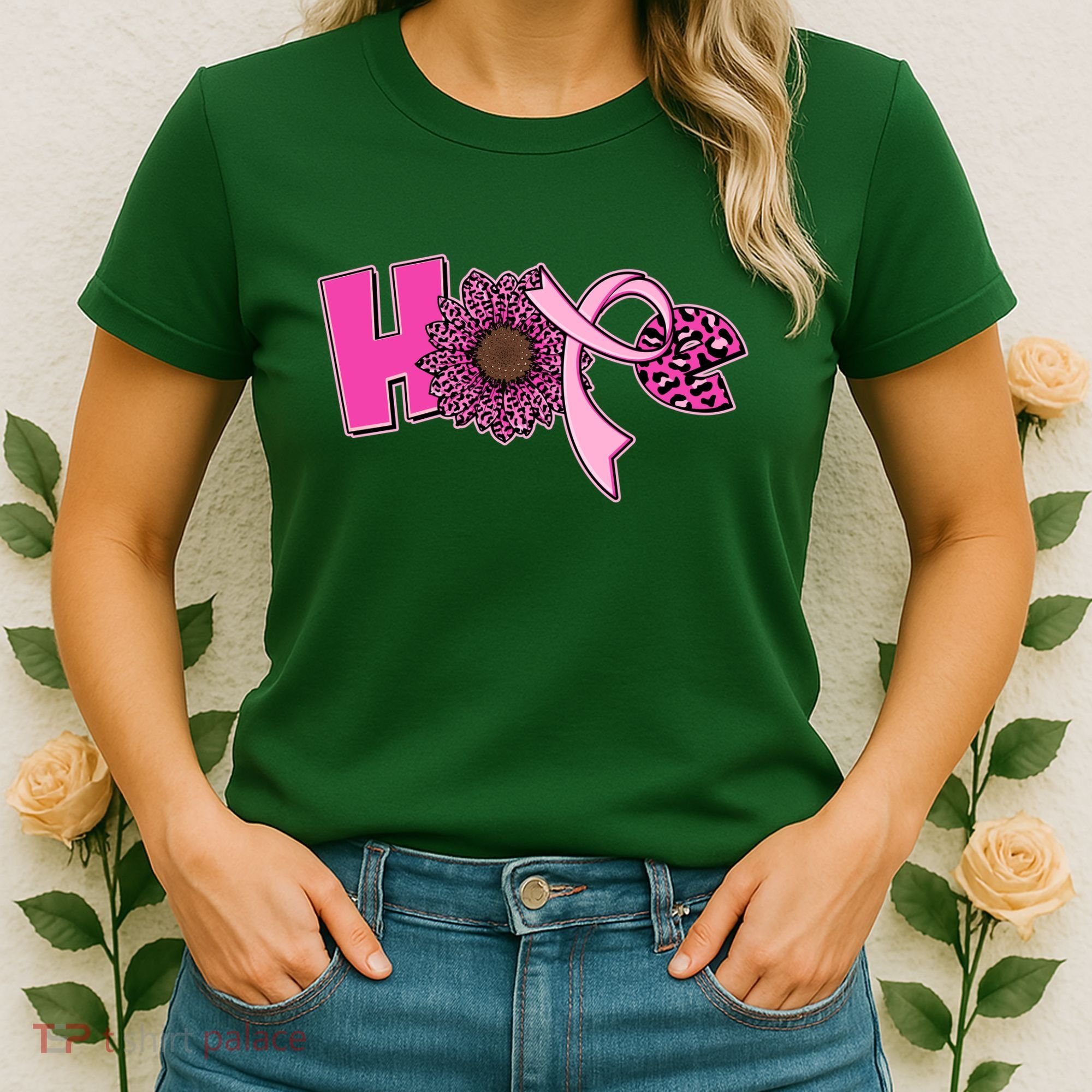 Hope Pink Leopard Print Sunflower Breast Cancer Awareness Women's T-Shirt