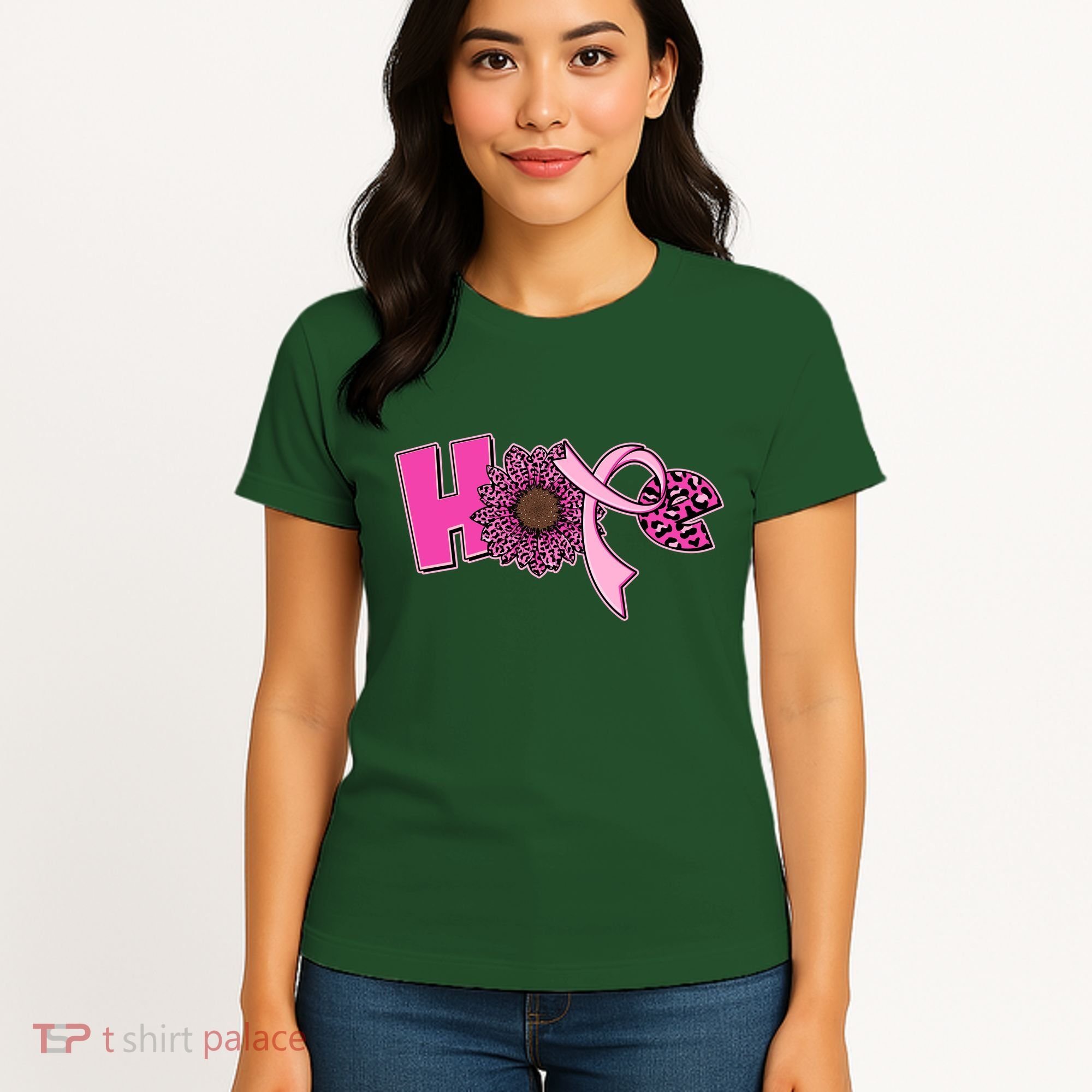 Hope Pink Leopard Print Sunflower Breast Cancer Awareness Women's T-Shirt