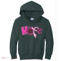 Hope Pink Leopard Print Sunflower Breast Cancer Awareness Kids Hoodie thumb 0