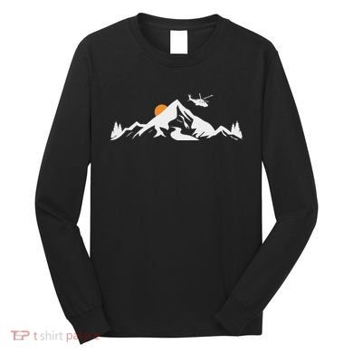 Helicopter Pilot Mountains Aviation Aircraft Chopper Long Sleeve Shirt