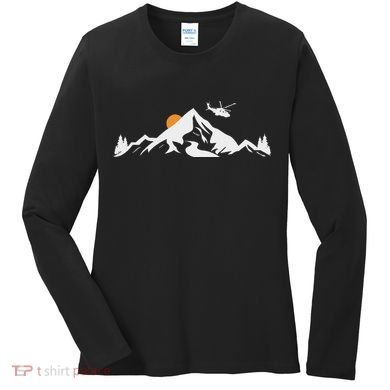 Helicopter Pilot Mountains Aviation Aircraft Chopper Women's Long Sleeve Shirt