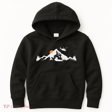 Helicopter Pilot Mountains Aviation Aircraft Chopper Kids Hoodie