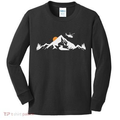 Helicopter Pilot Mountains Aviation Aircraft Chopper Kids Long Sleeve Shirt