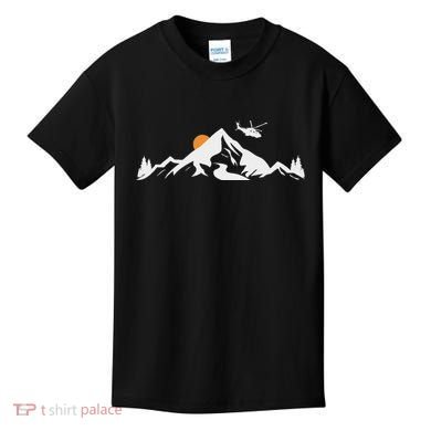 Helicopter Pilot Mountains Aviation Aircraft Chopper Kids T-Shirt