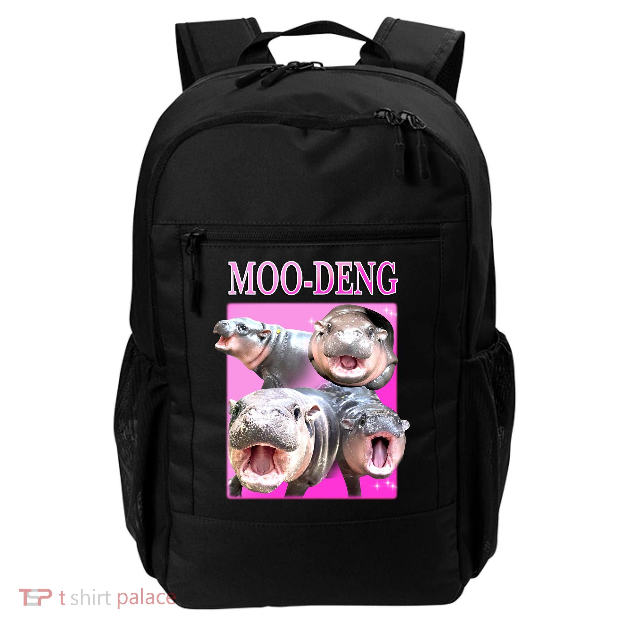 Hot Pink Moo Deng Hippo Meme Funny Backpack