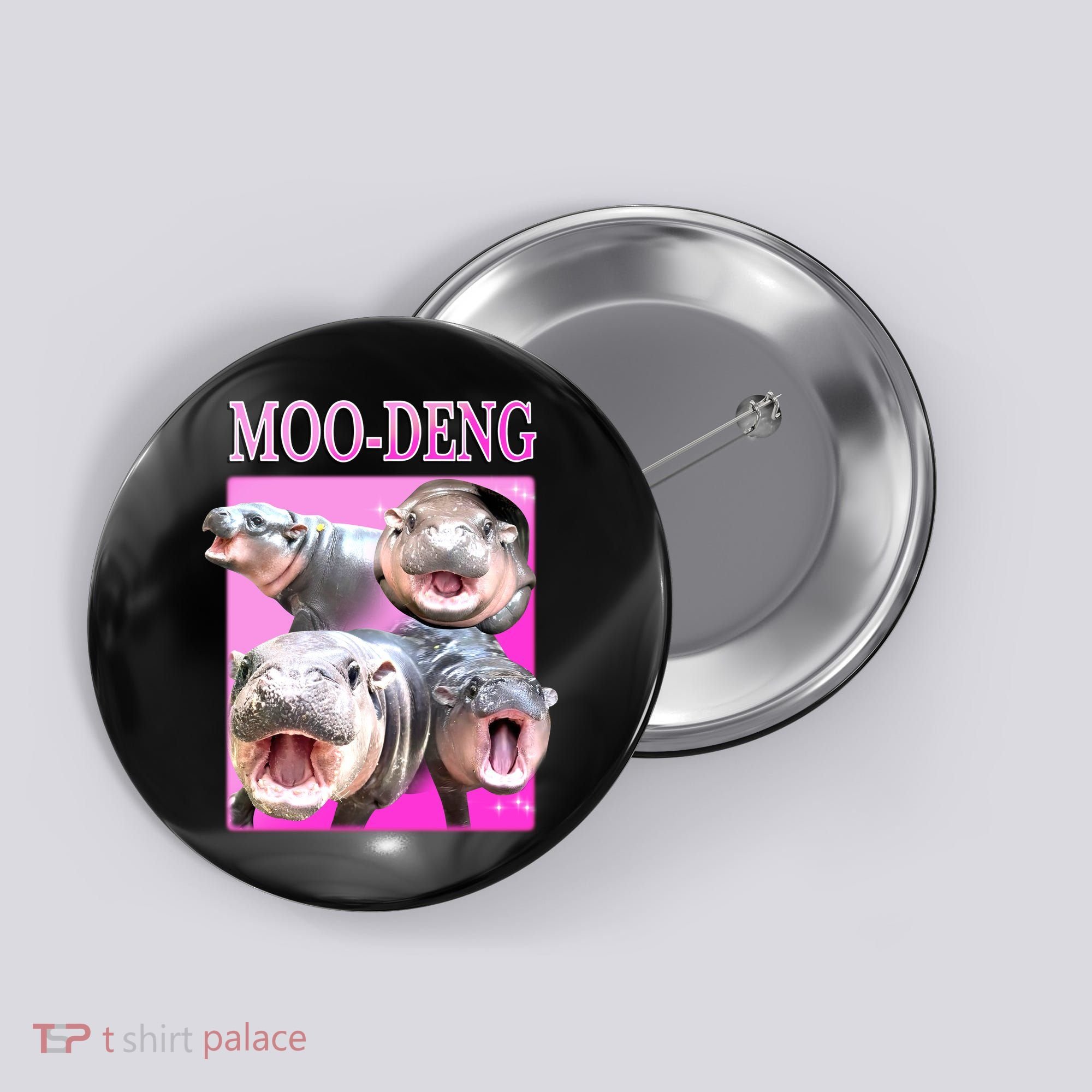 Hot Pink Moo Deng Hippo Meme Funny Button