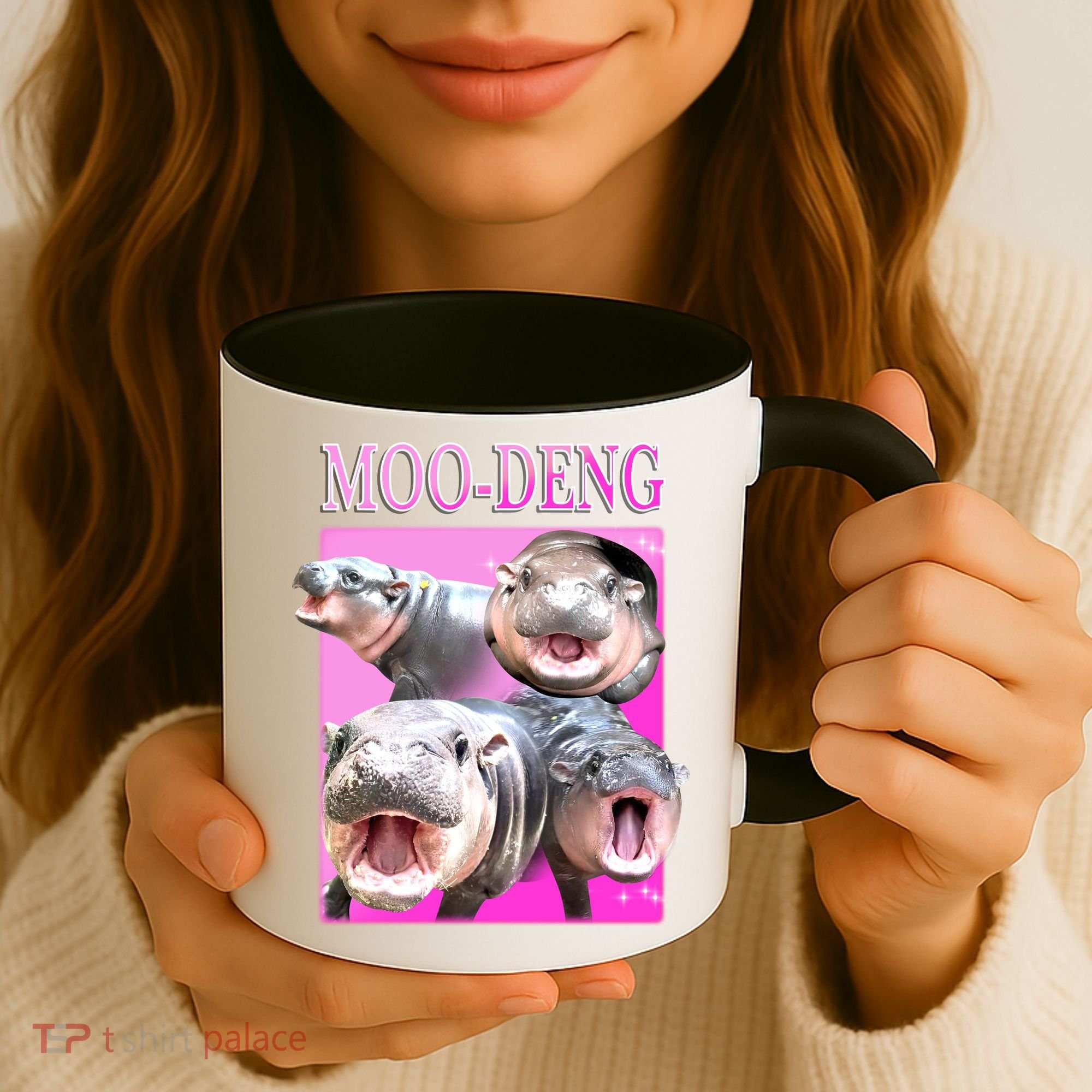 Hot Pink Moo Deng Hippo Meme Funny Coffee Mug