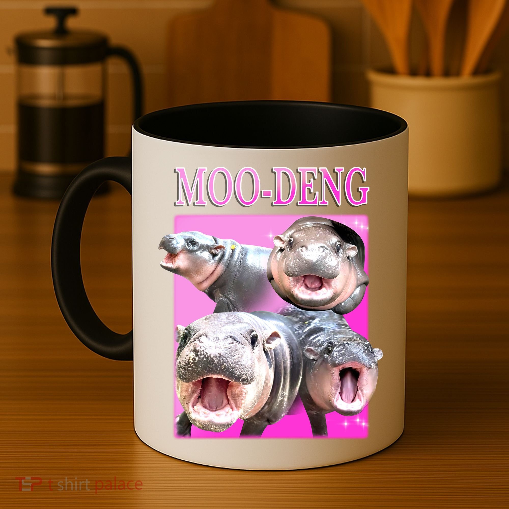 Hot Pink Moo Deng Hippo Meme Funny Coffee Mug