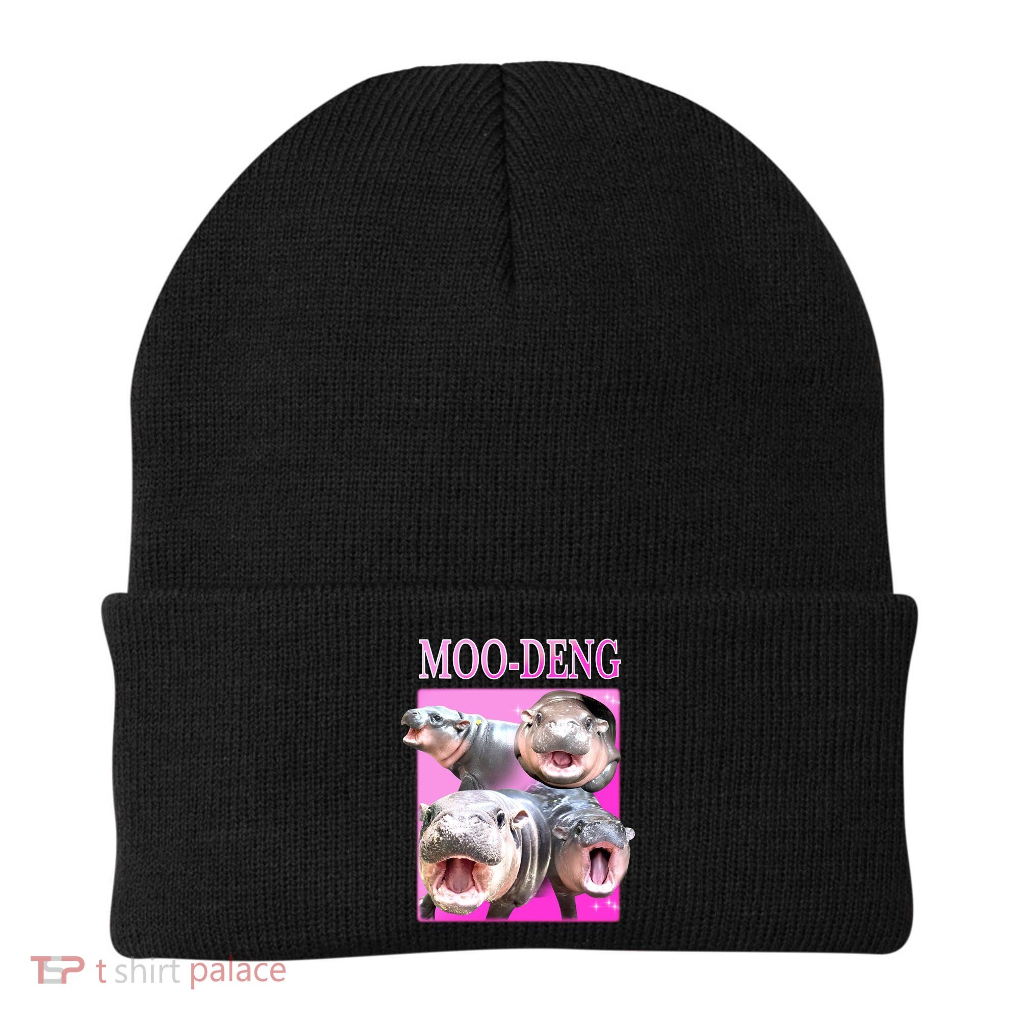 Hot Pink Moo Deng Hippo Meme Funny Beanie