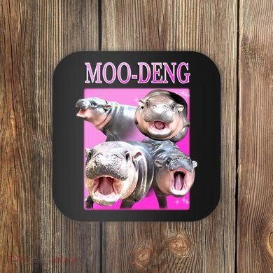 Hot Pink Moo Deng Hippo Meme Funny Coaster