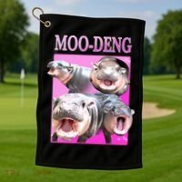 Hot Pink Moo Deng Hippo Meme Funny Golf Towel thumb 1