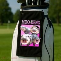 Hot Pink Moo Deng Hippo Meme Funny Golf Towel thumb 2