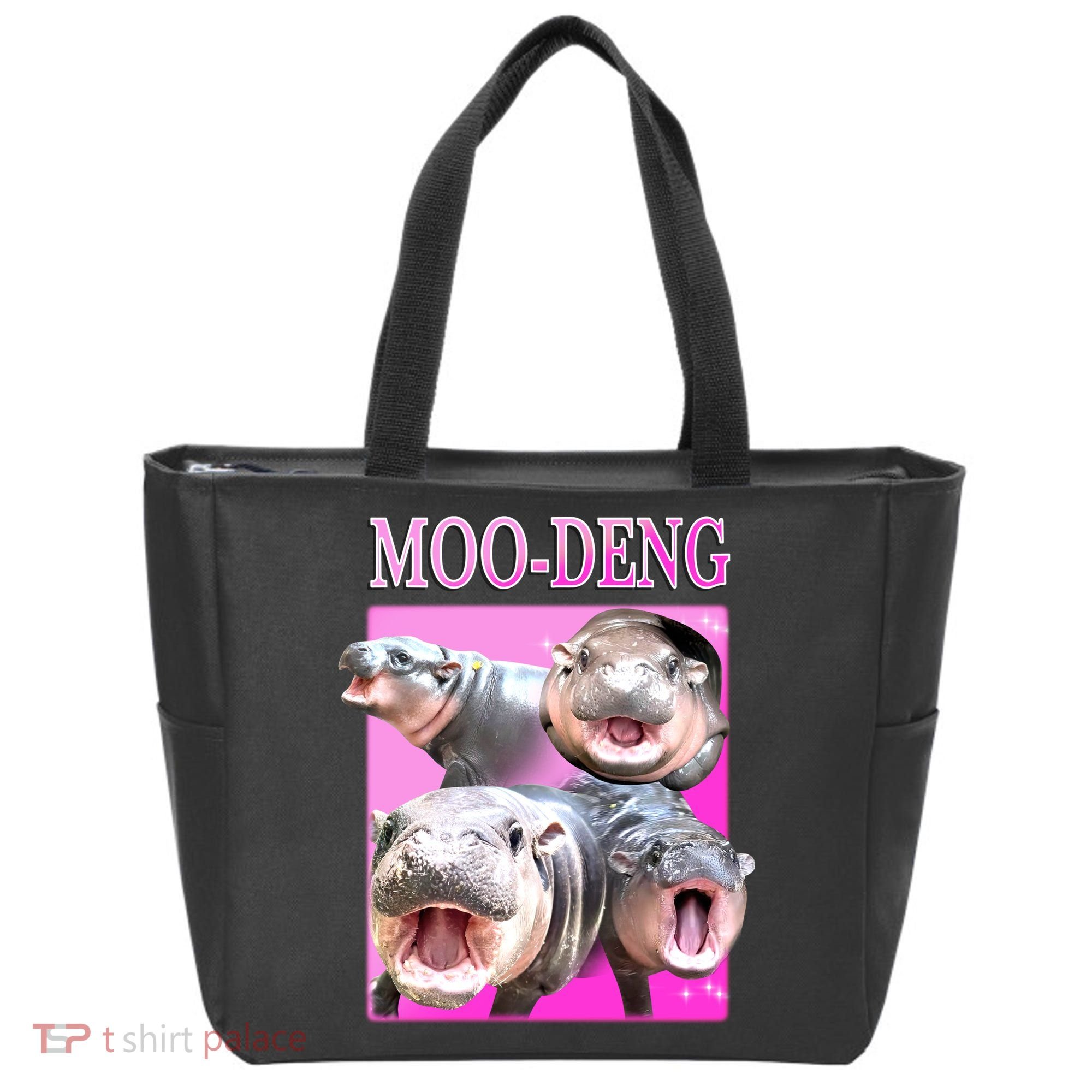 Hot Pink Moo Deng Hippo Meme Funny Tote Bag
