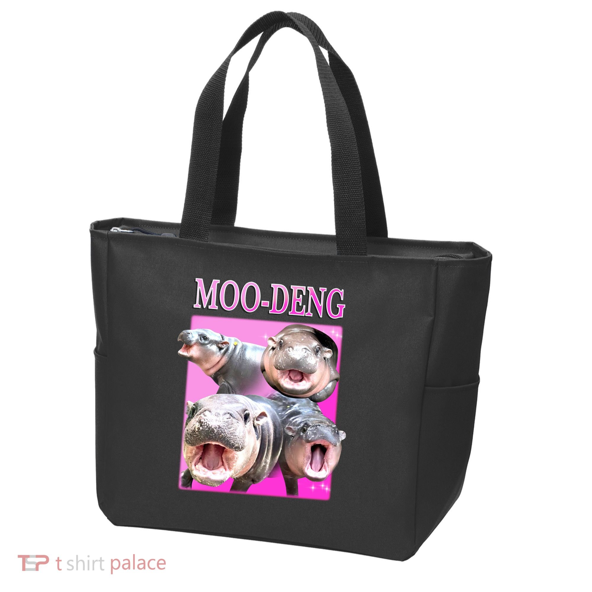 Hot Pink Moo Deng Hippo Meme Funny Tote Bag