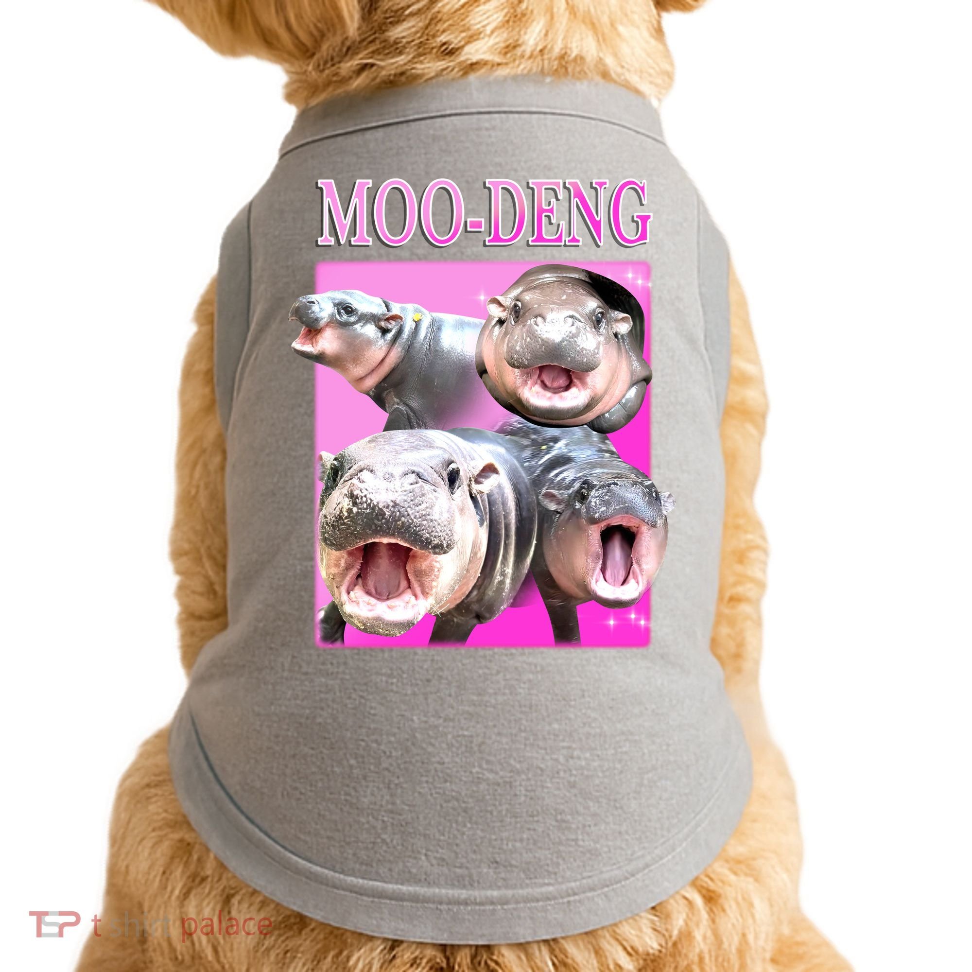 Hot Pink Moo Deng Hippo Meme Funny Doggie Tank