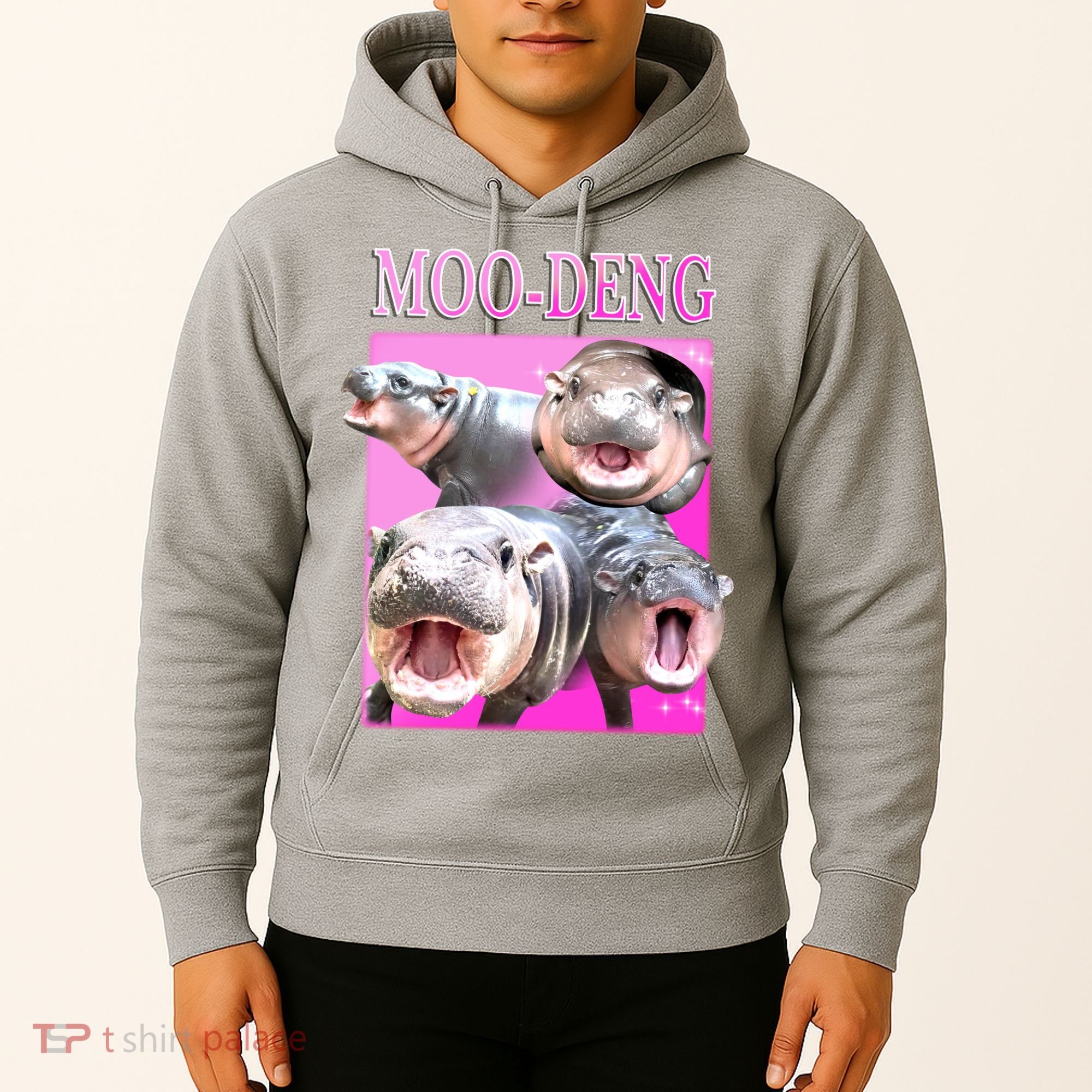 Hot Pink Moo Deng Hippo Meme Funny Hoodie