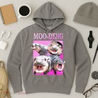 Hot Pink Moo Deng Hippo Meme Funny Hoodie thumb 3