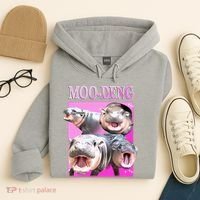 Hot Pink Moo Deng Hippo Meme Funny Hoodie thumb 4