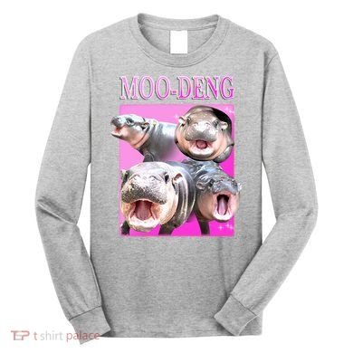 Hot Pink Moo Deng Hippo Meme Funny Long Sleeve Shirt