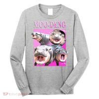 Hot Pink Moo Deng Hippo Meme Funny Long Sleeve Shirt thumb 0