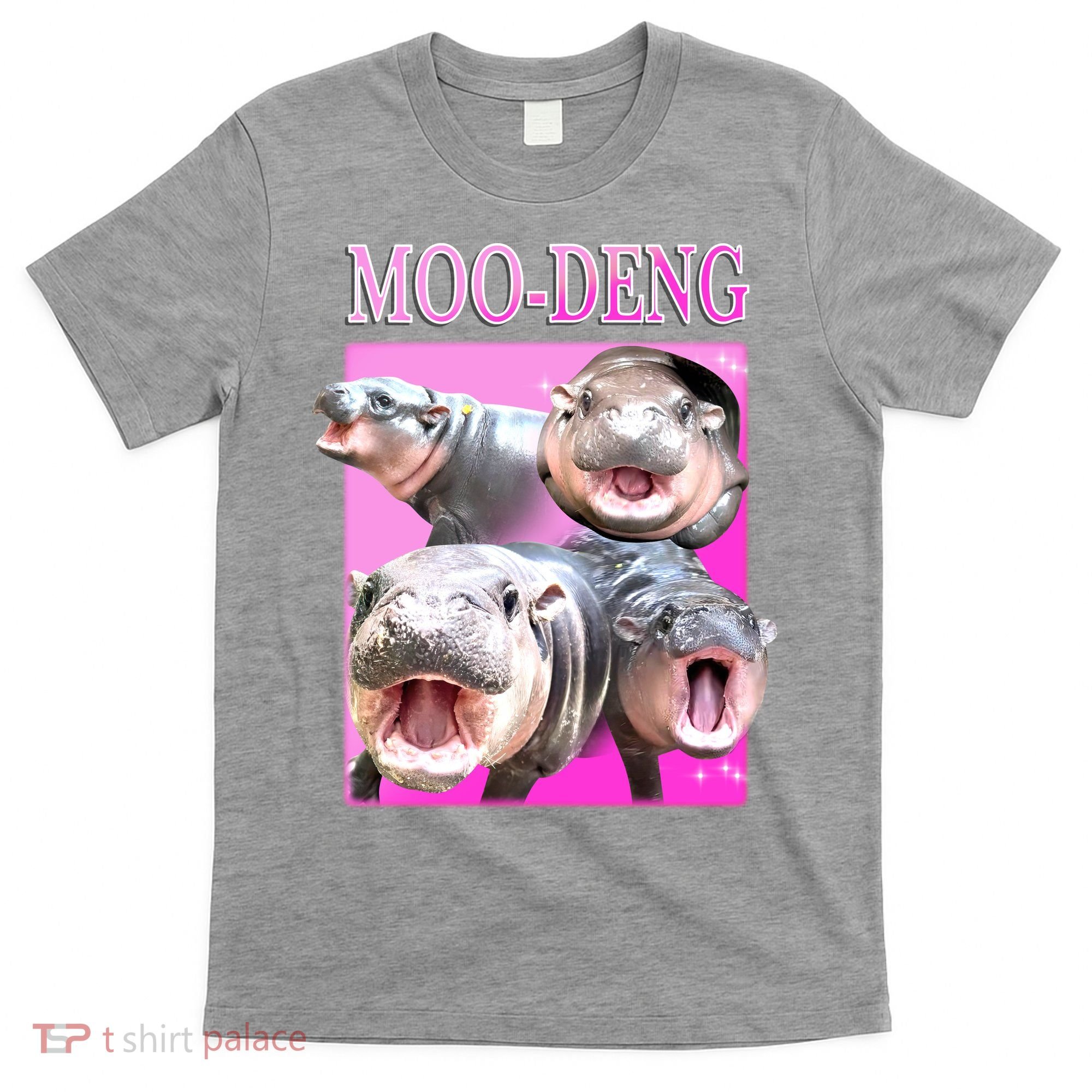 Hot Pink Moo Deng Hippo Meme Funny T-Shirt