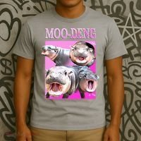 Hot Pink Moo Deng Hippo Meme Funny T-Shirt thumb 3