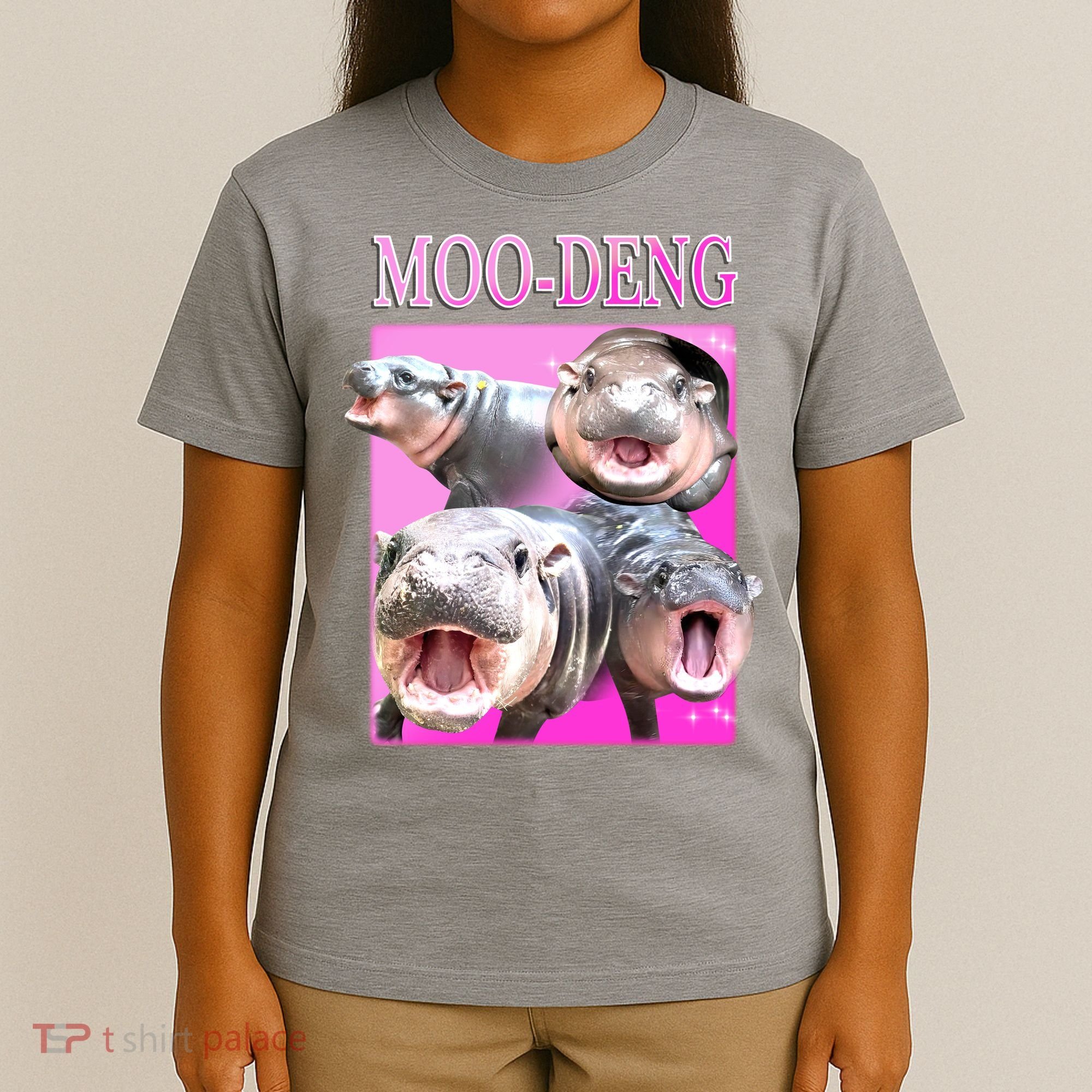 Hot Pink Moo Deng Hippo Meme Funny T-Shirt