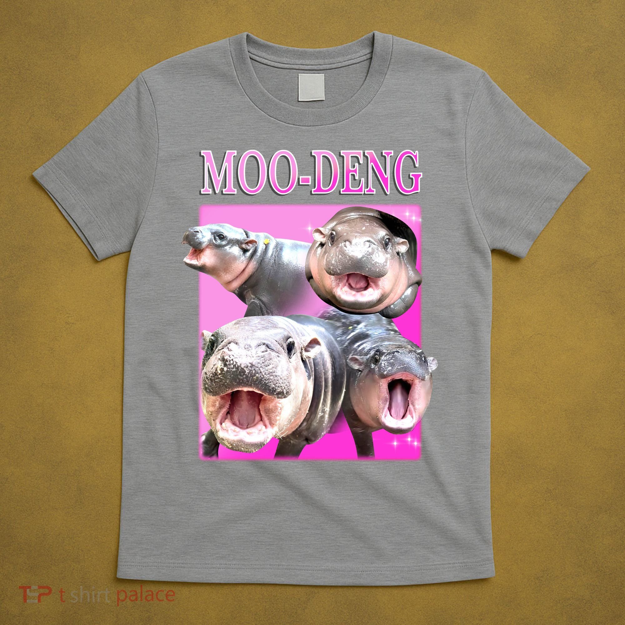 Hot Pink Moo Deng Hippo Meme Funny T-Shirt