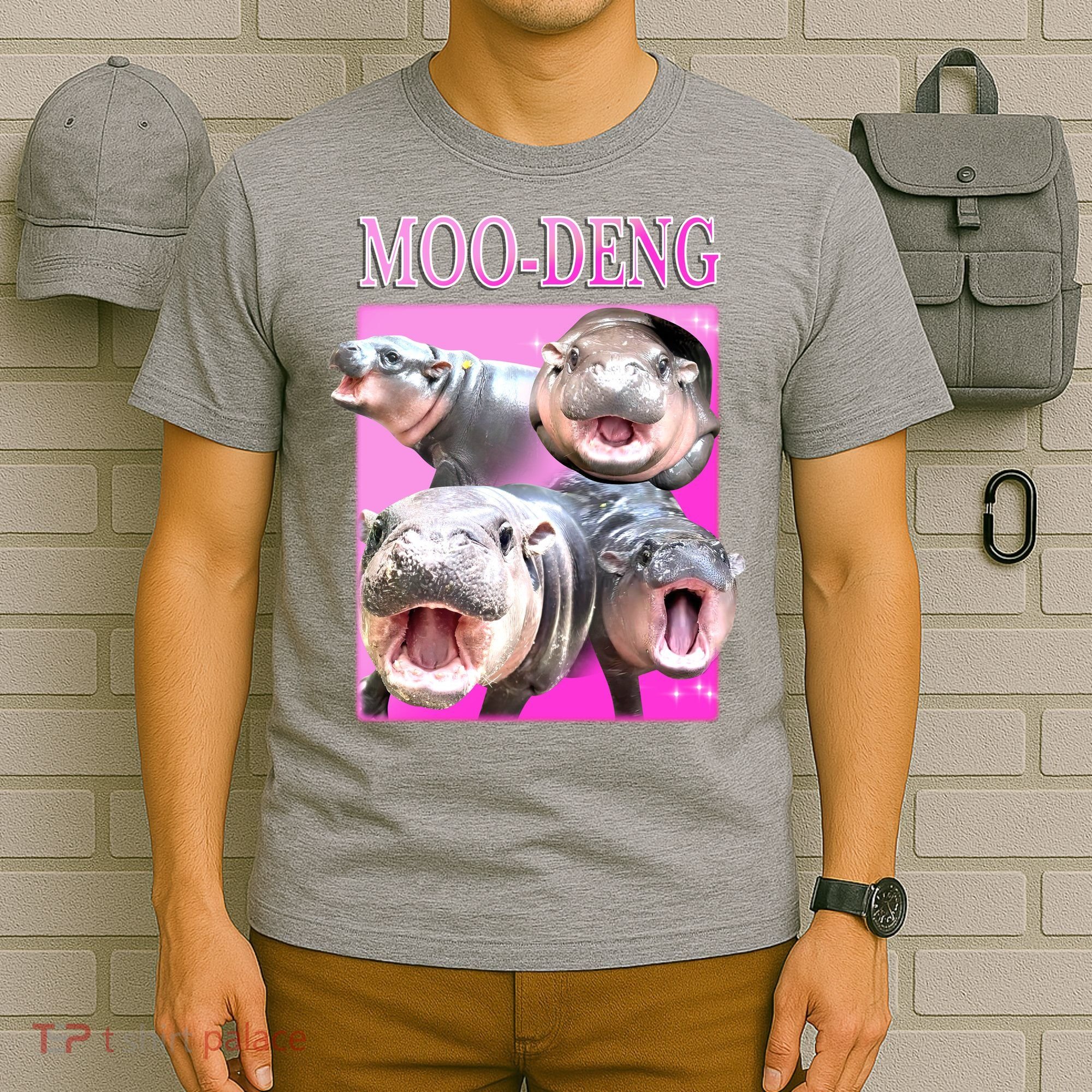 Hot Pink Moo Deng Hippo Meme Funny T-Shirt