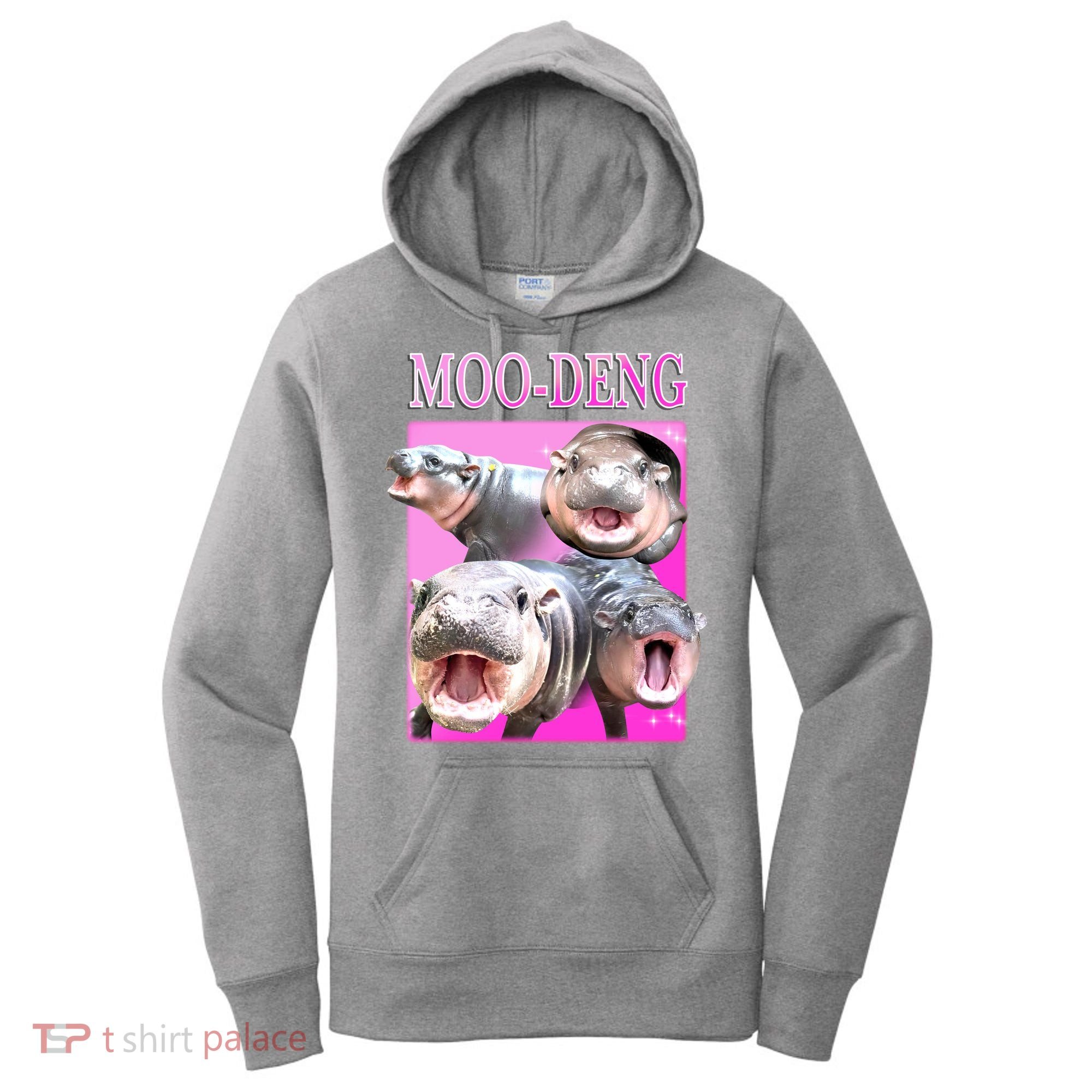 Hot Pink Moo Deng Hippo Meme Funny Women's Hoodie