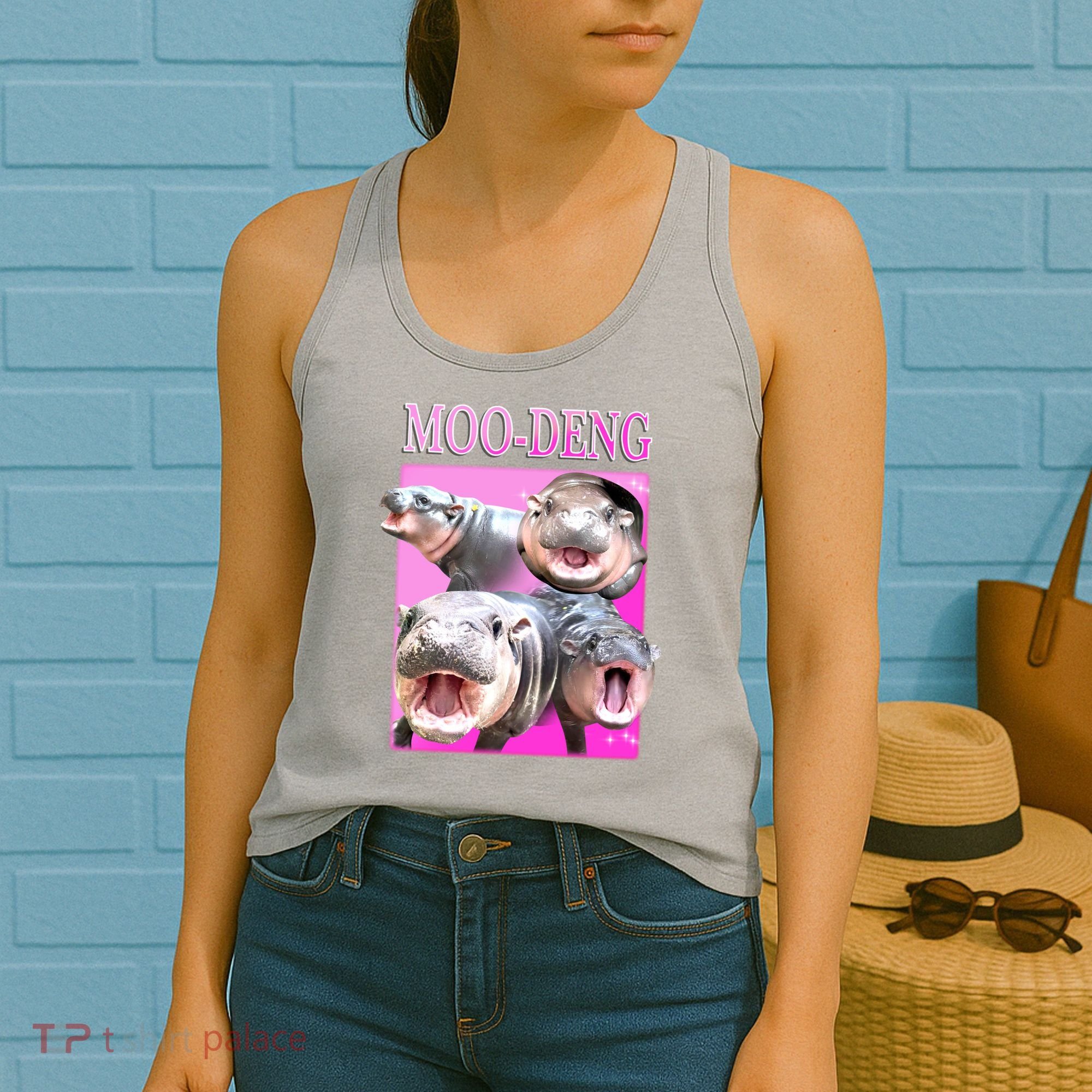 Hot Pink Moo Deng Hippo Meme Funny Women's Tank Top