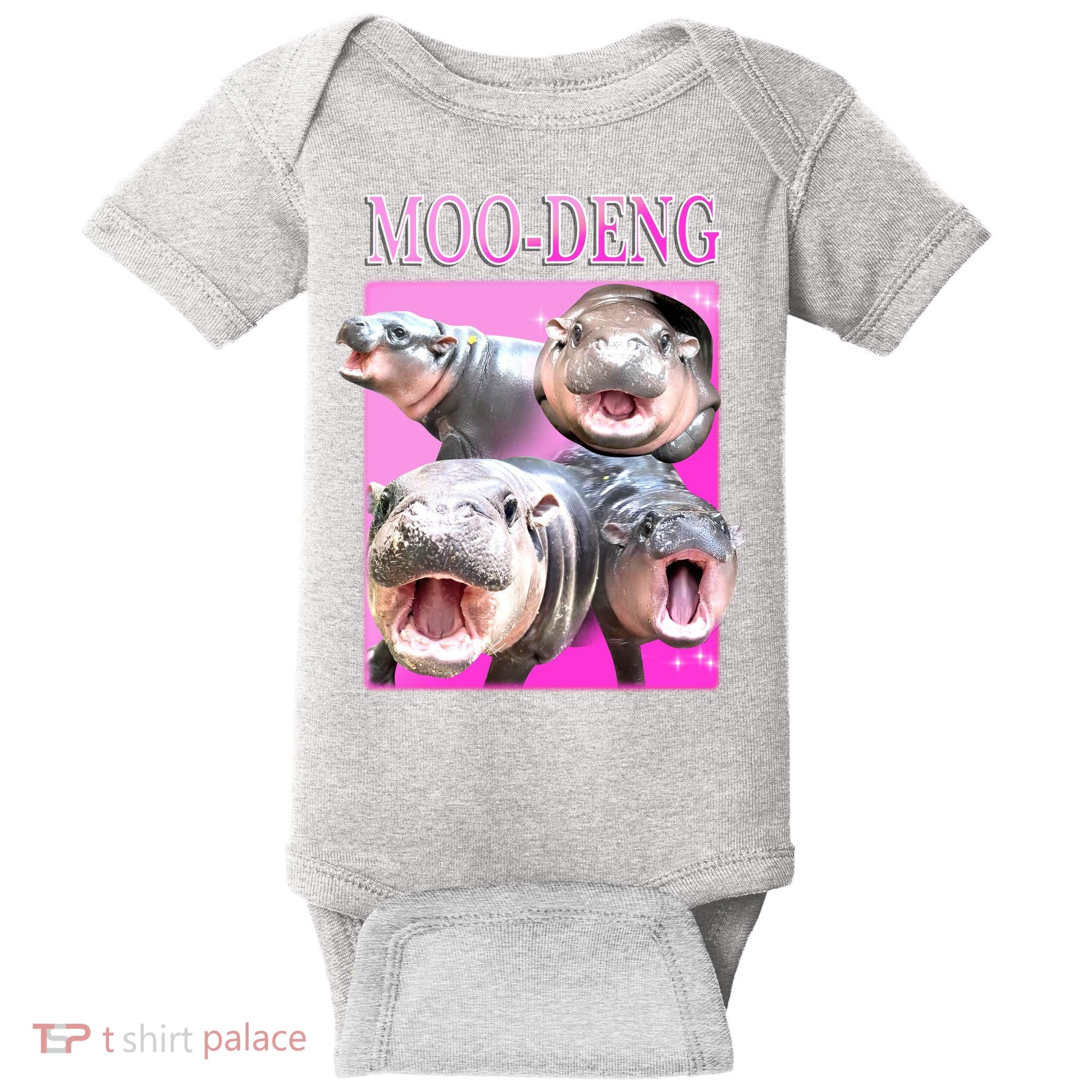 Hot Pink Moo Deng Hippo Meme Funny Baby Bodysuit