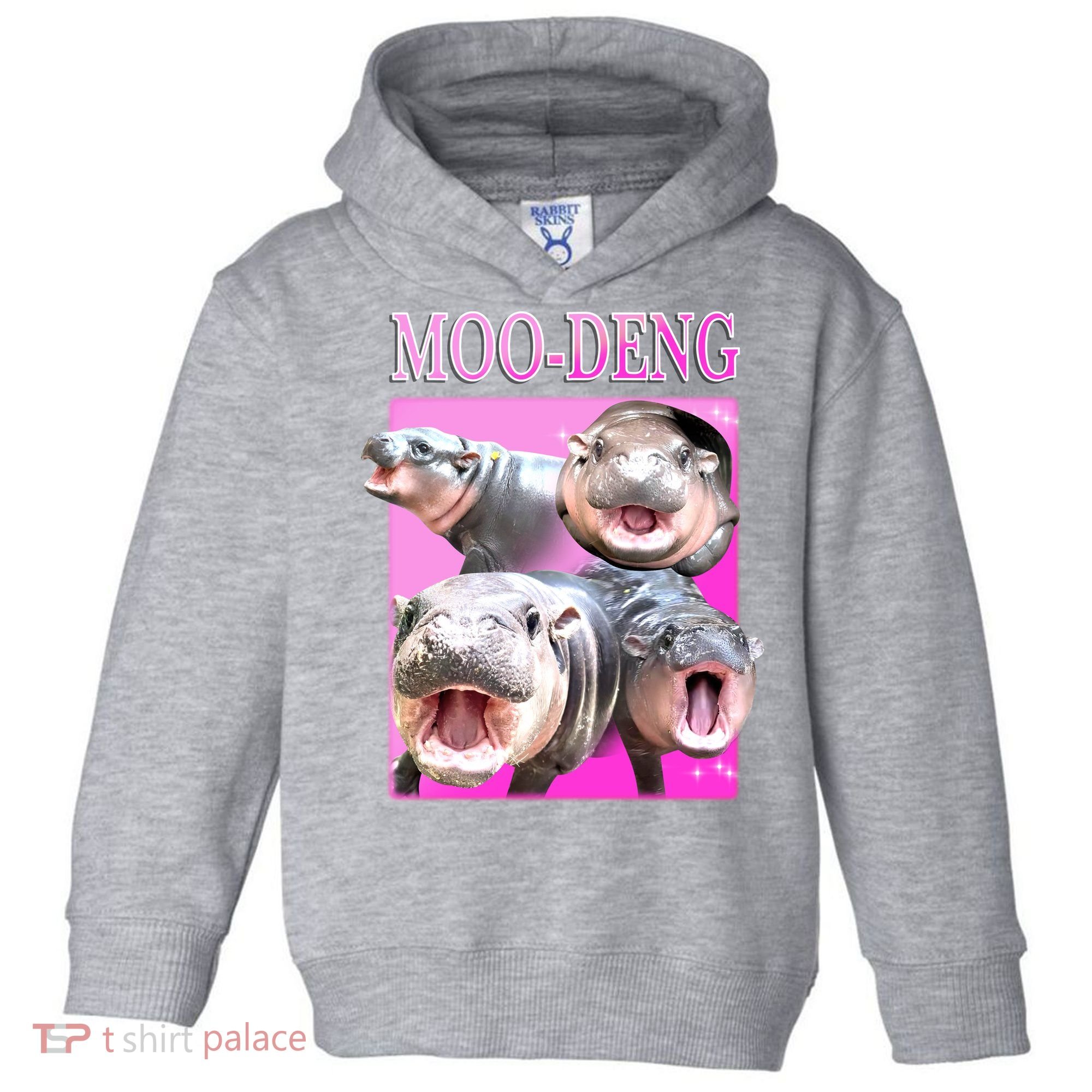 Hot Pink Moo Deng Hippo Meme Funny Toddler Hoodie