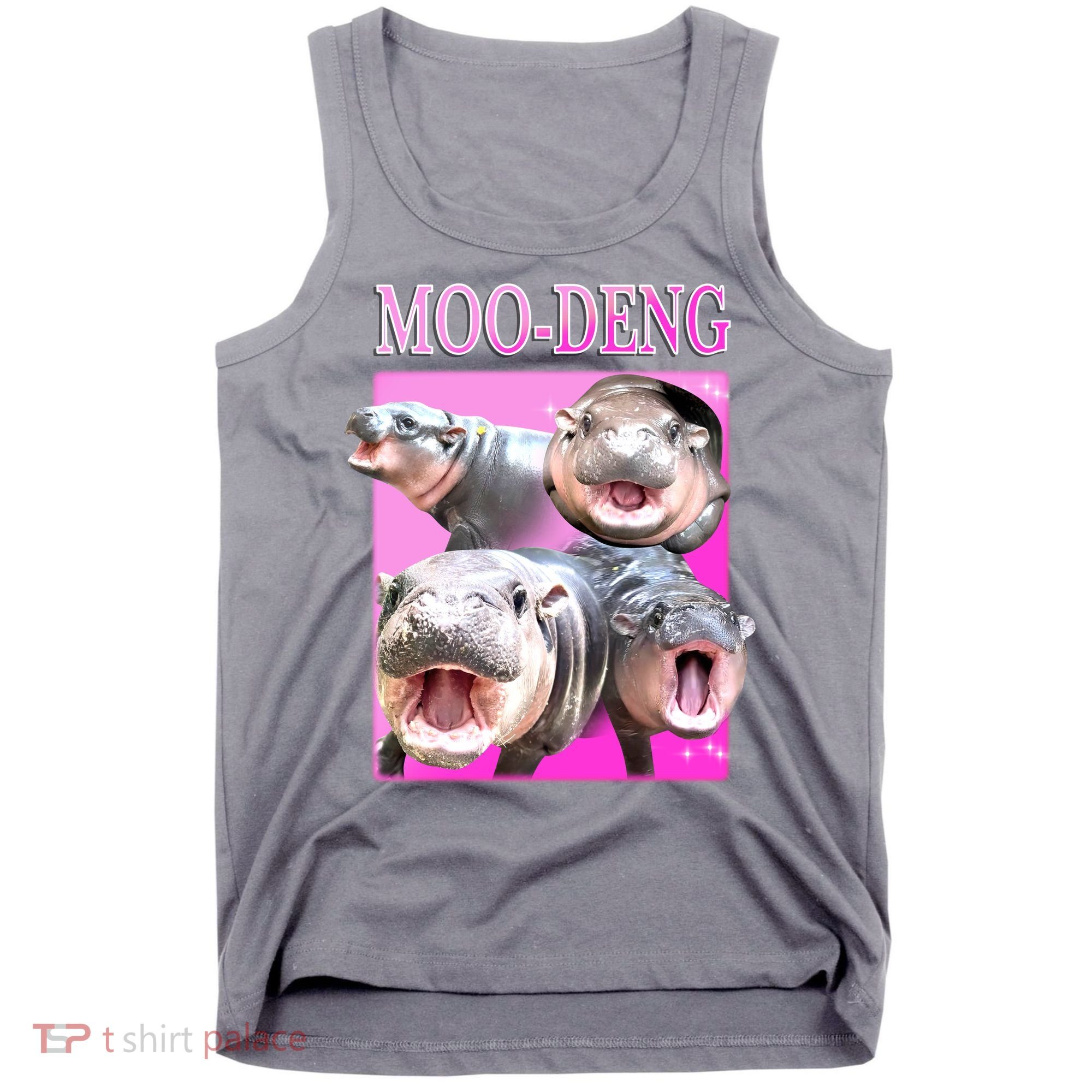 Hot Pink Moo Deng Hippo Meme Funny Tank Top