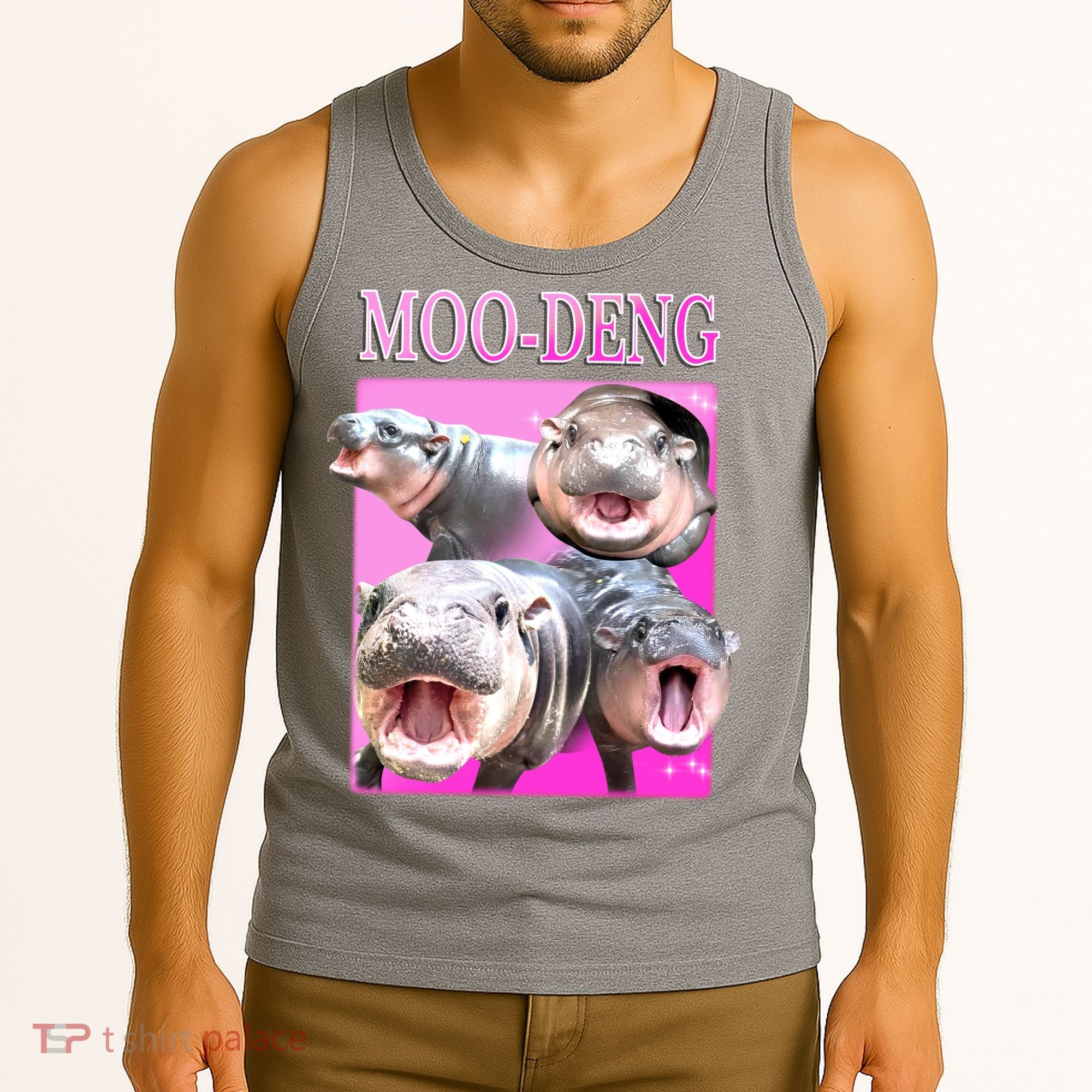 Hot Pink Moo Deng Hippo Meme Funny Tank Top