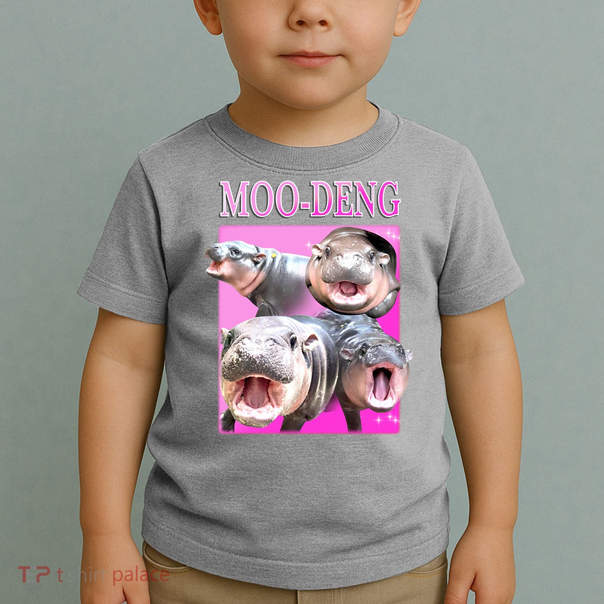 Hot Pink Moo Deng Hippo Meme Funny Toddler T-Shirt