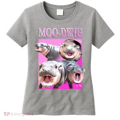 Hot Pink Moo Deng Hippo Meme Funny Women's T-Shirt