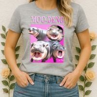 Hot Pink Moo Deng Hippo Meme Funny Women's T-Shirt thumb 2