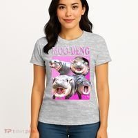 Hot Pink Moo Deng Hippo Meme Funny Women's T-Shirt thumb 4