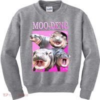 Hot Pink Moo Deng Hippo Meme Funny Kids Sweatshirt thumb 0