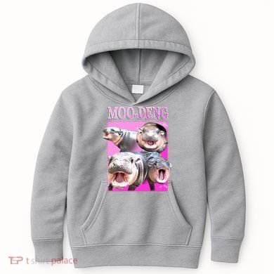 Hot Pink Moo Deng Hippo Meme Funny Kids Hoodie