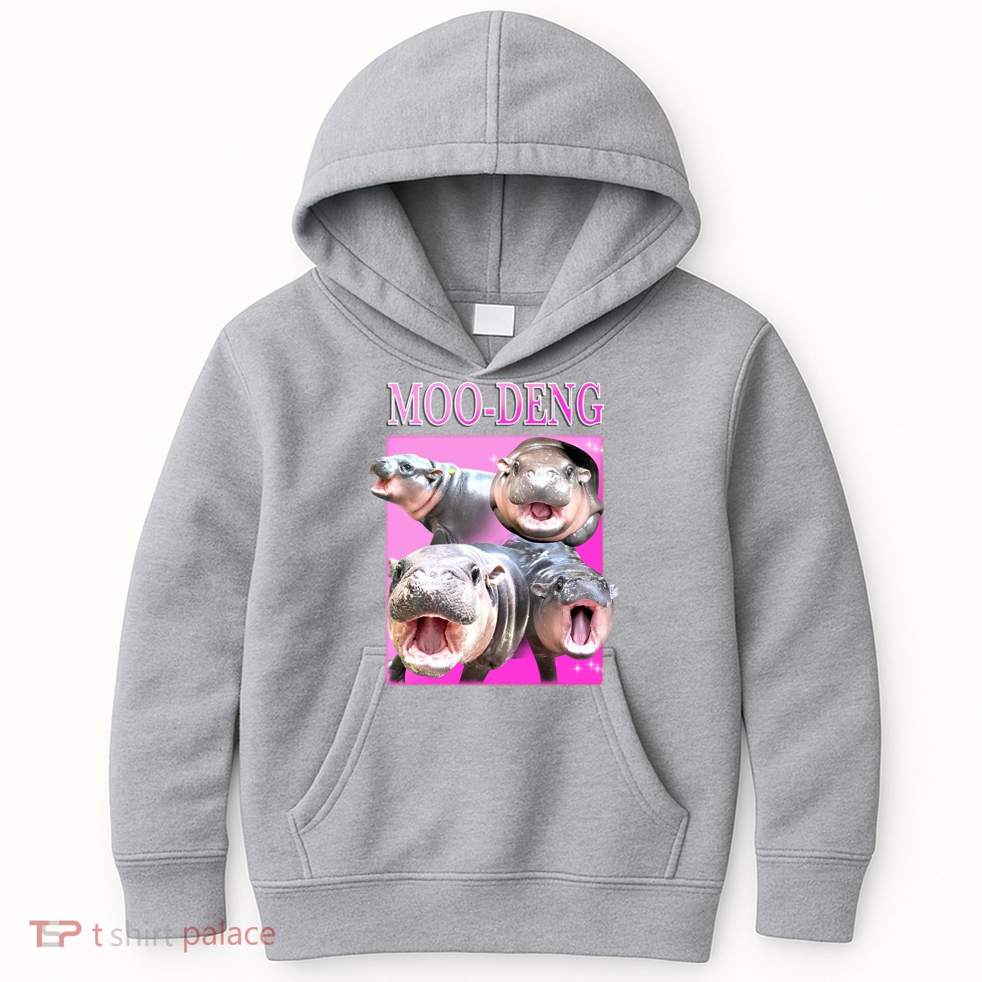 Hot Pink Moo Deng Hippo Meme Funny Kids Hoodie