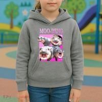 Hot Pink Moo Deng Hippo Meme Funny Kids Hoodie thumb 3
