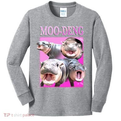 Hot Pink Moo Deng Hippo Meme Funny Kids Long Sleeve Shirt