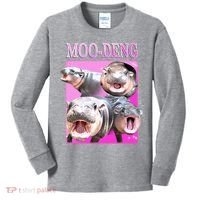 Hot Pink Moo Deng Hippo Meme Funny Kids Long Sleeve Shirt thumb 0