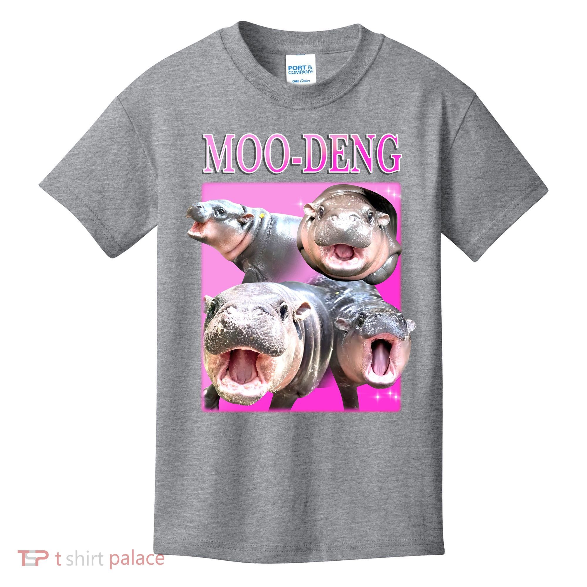 Hot Pink Moo Deng Hippo Meme Funny Kids T-Shirt