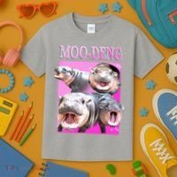 Hot Pink Moo Deng Hippo Meme Funny Kids T-Shirt thumb 3