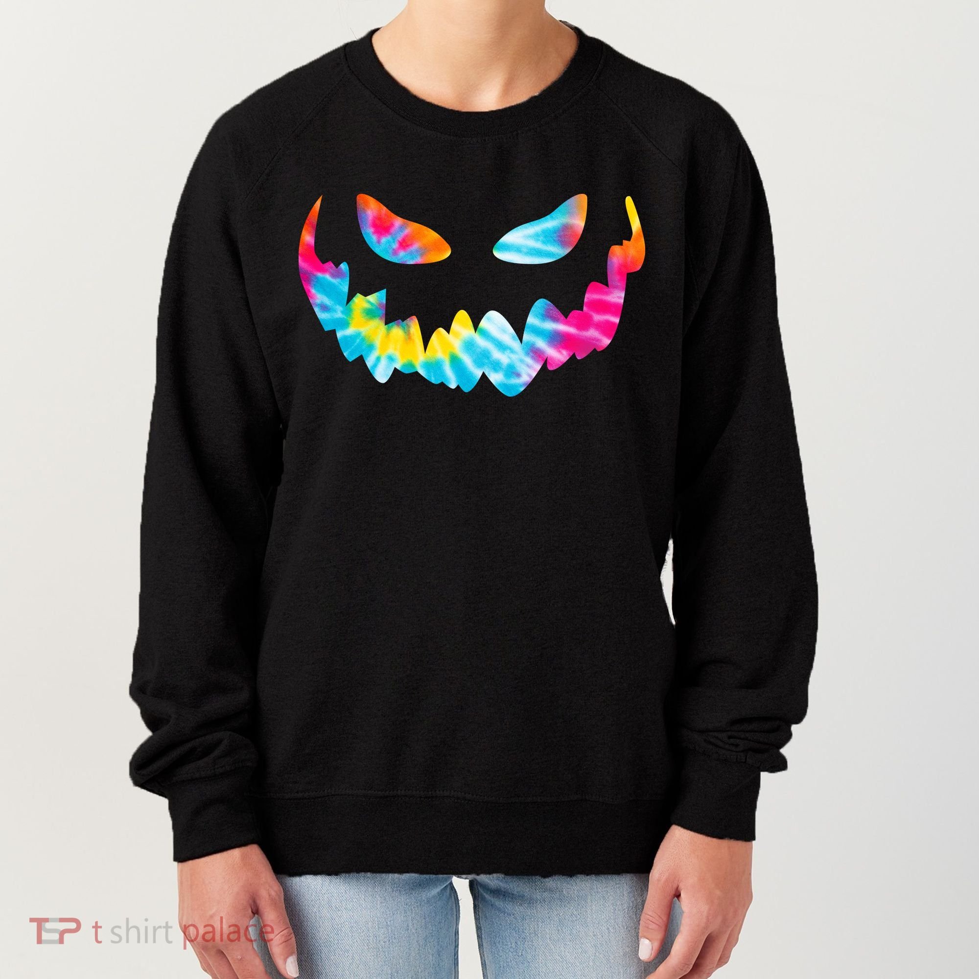 Halloween Pumpkin Pink Yellow Blue Tie Dye Face Women's Sweatshirt