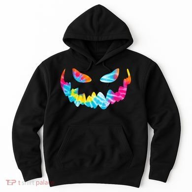 Halloween Pumpkin Pink Yellow Blue Tie Dye Face Hoodie